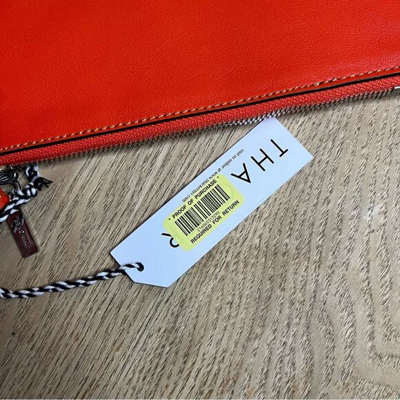 NWT Thacker NYC Nolita Clutch Wristlet Purse Wallet Tassel Silver Coral Red - Picture 6 of 9